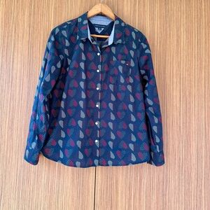 Tommy Hilfiger Women’s Dark Navy Blue Heart Patterned Shirt Size Medium